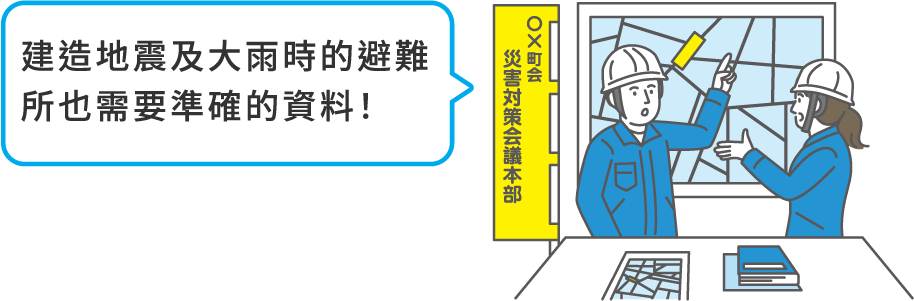 建造地震及大雨時的避難所也需要準確的資料！